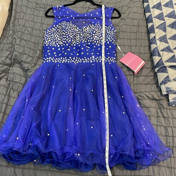 NWT Royal Blue Short Homecoming Dress Mini beaded chiffon Size L/XL - Picture 12 of 16